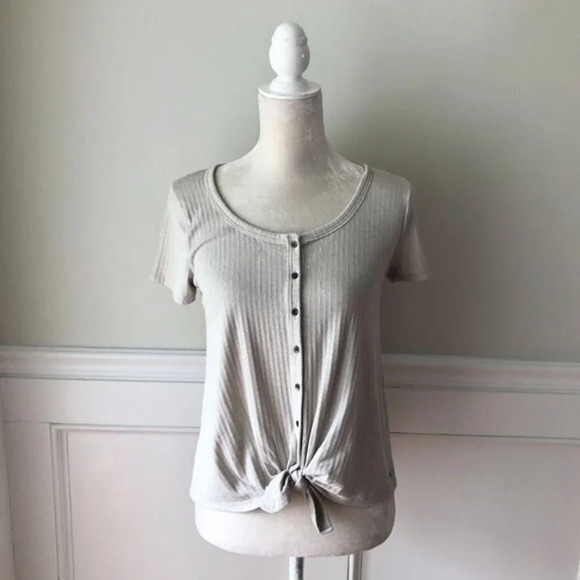 Hollister Easy T-Shirt Ribbed Tie Short Sleeve Top - Picture 1 of 5